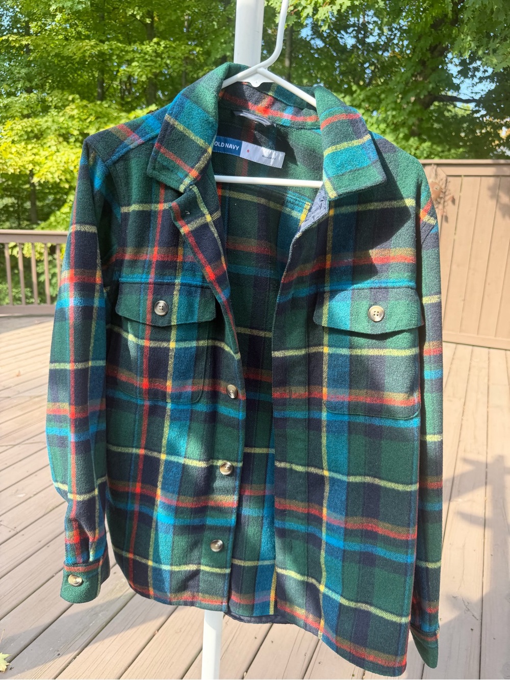 Old Navy Green and Blue Plaid Utility Shacket